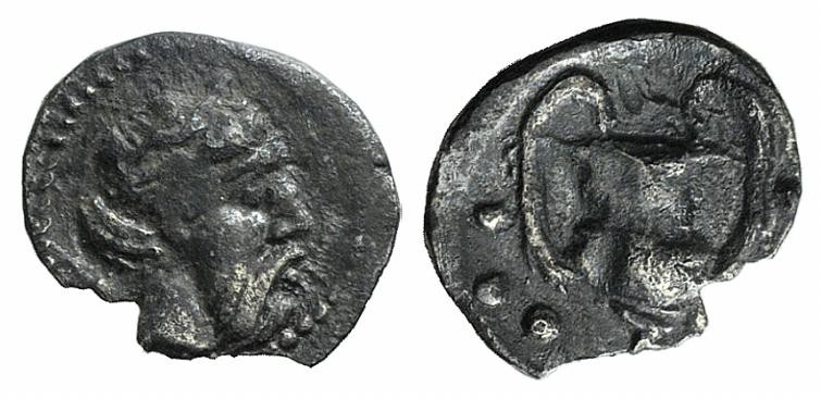 Sicily, Naxos, c. 461-430 BC. AR Hemilitron (7mm, 0.14g, 12h). Wreathed and bear...