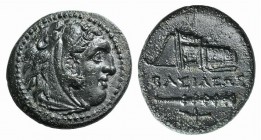 Kings of Macedon, Alexander III ‘the Great’ (336-323 BC). Æ (20mm, 5.13g, 3h). Uncertain mint in Western Asia Minor. Head of Herakles r., wearing lion...