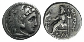 Kings of Macedon, Philip III Arrhidaios (323-317 BC). AR Drachm (17mm, 4.19g, 12h). Kolophon, c. 322-319 BC. Head of Herakles r., wearing lion skin. R...