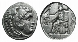Kings of Macedon, Demetrios I Poliorketes (306-283 BC). AR Drachm (18mm, 3.97g, 12h). In the name and types of Alexander III. Miletos, c. 295/4 BC. He...