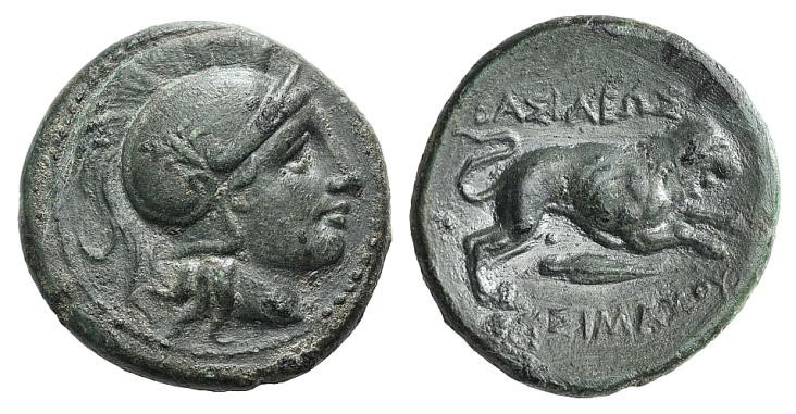 Kings of Thrace, Lysimachos (305-281 BC). Æ (20mm, 5.36g, 12h). Helmeted head of...