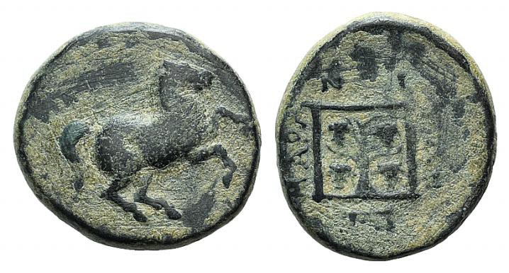 Thrace, Maroneia, c. 398/7-348/7 BC. Æ (18mm, 5.70g, 5h). Horse prancing r. R/ G...
