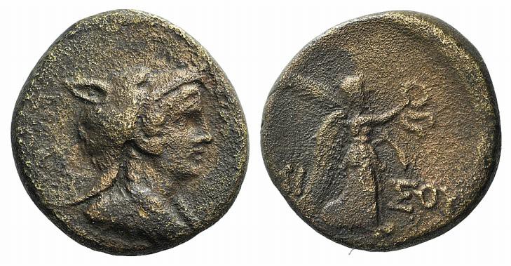 Pontos, Amisos, c. 85-65 BC. Æ (21mm, 7.84g, 12h). Bust of Amazon r., wearing wo...