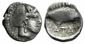 Paphlagonia, Sinope. Tarkumuwa (Datames, Satrap of Cilicia and Cappadocia, 384-361/0 BC). AR Obol (8mm, 0.65g, 1h), c. 375 BC. Female head r., hair bo...