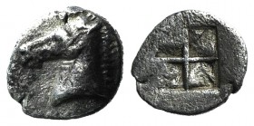 Asia Minor, Uncertain, 5th century BC. AR Tetartemorion (6mm, 0.22g). Horse’s head l. R/ Quadripartite incuse square. Cf. Tzamalis 92 (Thraco-Macedoni...
