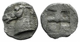 Asia Minor, Uncertain, 5th century BC. AR Tetartemorion (7mm, 0.19g). Horse’s head l. R/ Quadripartite incuse square. Cf. Tzamalis 92 (Thraco-Macedoni...