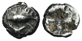 Mysia, Kyzikos, c. 600-550 BC. AR Hemiobol (7mm, 0.47g). Tunny l.; fish tail(?) below. R/ Quadripartite incuse square. Von Fritze -; SNG BnF -; Klein ...