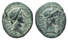 Mysia, Pergamon, c. AD 40-60. Æ (17mm, 2.84g, 12h). Draped bust of Senate r. R/ Turreted bust of Roma r. RPC I 2374; BMC 205. Green patina, Good Fine