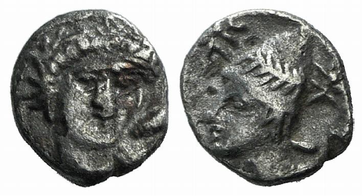 Troas, Birytis, c. 350-300 BC. AR Hemiobol (7mm, 0.33g, 1h). Head of Herakles fa...