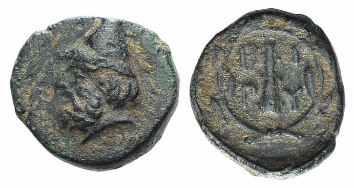 Troas, Birytis, c. 350-300 BC. Æ (11mm, 1.25g, 9h). Head of Kabeiros l., wearing...