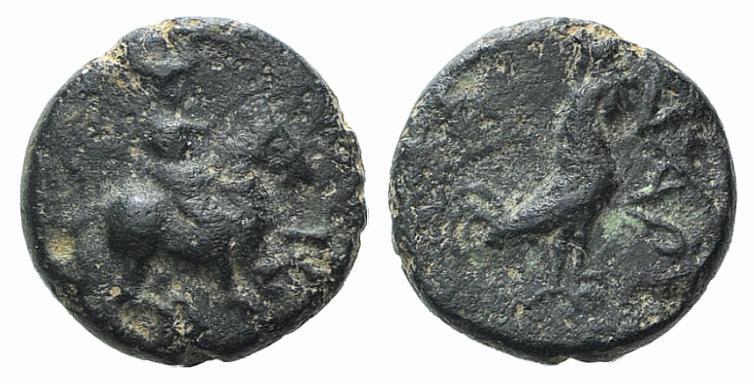 Troas, Dardanos, 4th-3rd century BC. Æ (9mm, 1.28g, 12h). Horseman r. R/ Cock st...