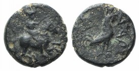 Troas, Dardanos, 4th-3rd century BC. Æ (9mm, 1.28g, 12h). Horseman r. R/ Cock standing r. SNG Copenhagen 293. Green patina, Good Fine