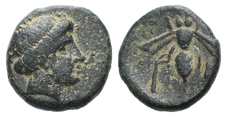 Troas, Gentinos, 4th century BC. Æ (11mm, 1.82g, 11h). Female head (Artemis?) r....
