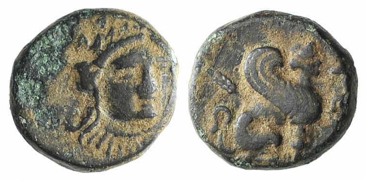 Troas, Gergis, c. 350-300 BC. Æ (10.5mm, 1.61g, 7h). Head of Sibyl Herophile fac...