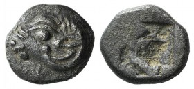 Troas, Kebren, 5th century BC. AR Obol (6.5mm, 0.54g). Head of ram l. R/ Incuse square with irregular divisions. SNG Ashmoleon 1076-7; cf. SNG München...