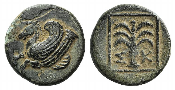 Troas, Skepsis, c. 400-310 BC. Æ (15mm, 3.43g, 6h). Forepart of Pegasos l. R/ Fi...