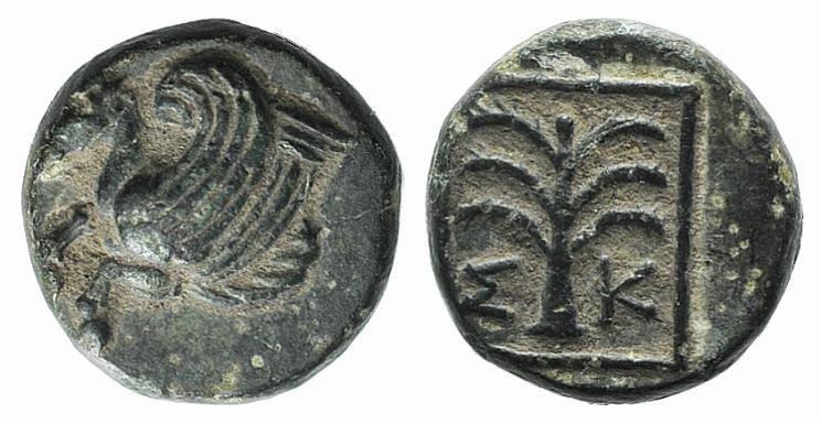 Troas, Skepsis, c. 400-310 BC. Æ (9mm, 1.35g, 1h). Forepart of Pegasos l. R/ Fir...