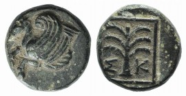 Troas, Skepsis, c. 400-310 BC. Æ (9mm, 1.35g, 1h). Forepart of Pegasos l. R/ Fir tree. SNG München 329; SNG Copenhagen 477. Green patina, VF