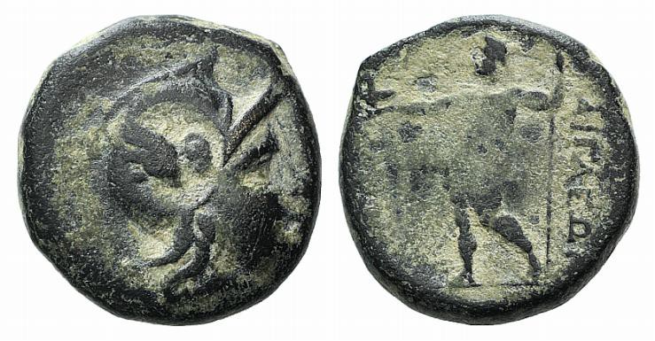 Aeolis, Aigai, c. 2 nd-1st century BC. Æ (17.5mm, 6.40g, 12h). Helmeted head of ...