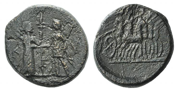 Aeolis, Kyme, 2nd century BC. Æ (15mm, 3.92g, 1h). Artemis, holding long torch, ...