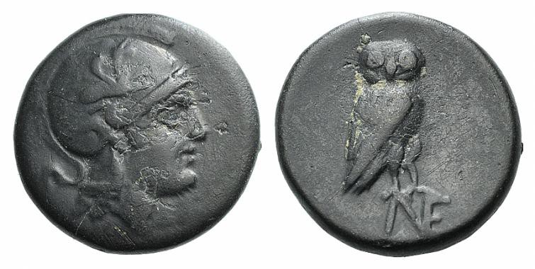Aeolis, Neonteichos, c. 2nd century BC. Æ (16mm, 4.03g, 6h). Head of Athena r., ...