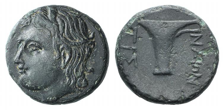 Aeolis, Tisna, 4th century BC. Æ (15mm, 4.06g, 5h). Head of river god Tisnaios l...