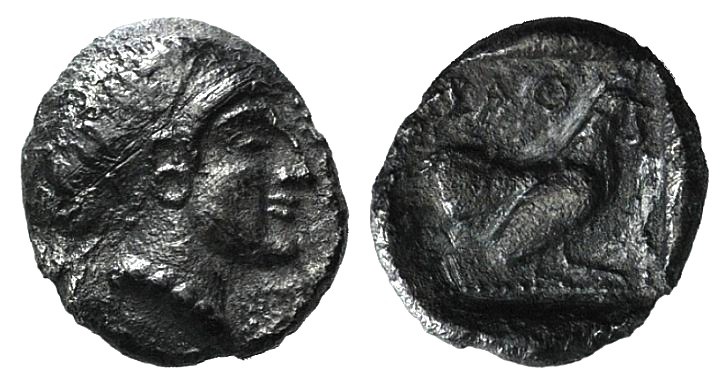 Lesbos, Methymna, c. 500/480-460 BC. AR Hemiobol (6mm, 0.27g, 12h). Female head ...