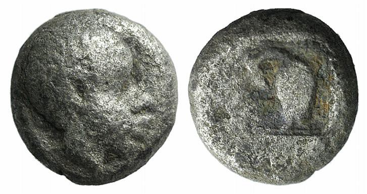Lesbos, Unattributed early mint, c. 500-450 BC. BI Obol (7mm, 0.75g, 9h). Head o...
