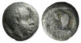 Lesbos, Unattributed early mint, c. 500-450 BC. BI Obol (7mm, 0.75g, 9h). Head of an African l. R/ Quadrapratite incuse square. HGC 6, 1088. Fine