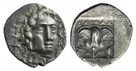 Islands of Caria, Rhodos, Rhodes, c. 125-88 BC. AR Hemidrachm (11mm, 1.31g, 12h). Damas, magistrate. Radiate head of Helios facing slightly r. R/ Rose...