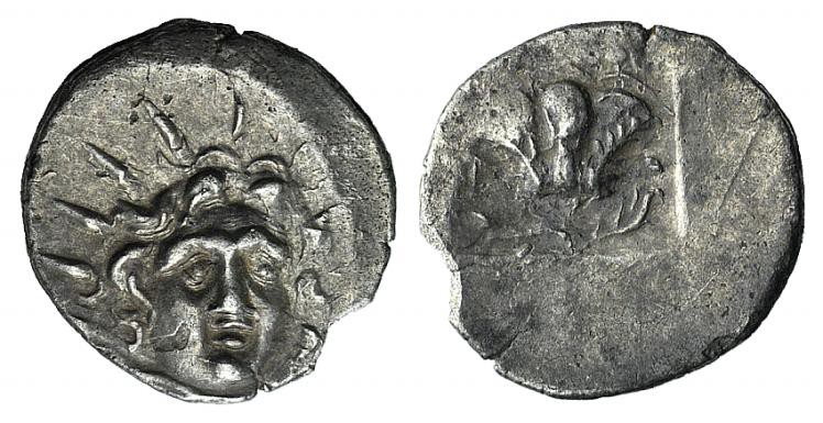 Islands of Caria, Rhodos, Rhodes, c. 125-88 BC. AR Hemidrachm (12mm, 1.43g, 11h)...