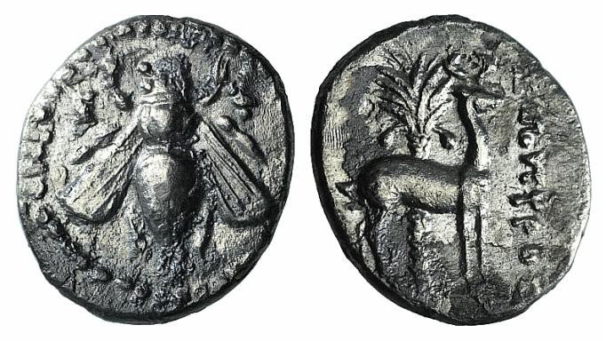 Ionia, Ephesos, c. 202-150 BC. AR Drachm (17mm, 3.44g, 12h). Bee. R/ Stag standi...