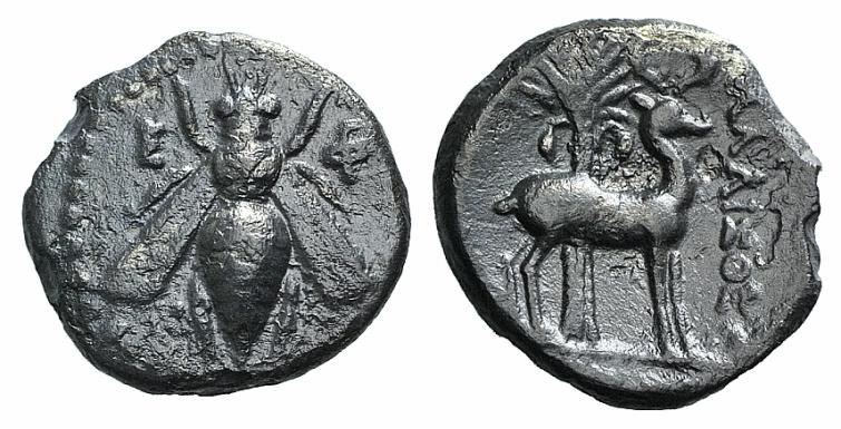 Ionia, Ephesos, c. 202-150 BC. AR Drachm (17mm, 3.56g, 12h). Bee. R/ Stag standi...