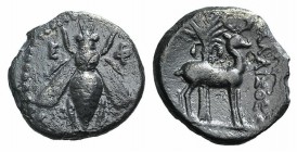 Ionia, Ephesos, c. 202-150 BC. AR Drachm (17mm, 3.56g, 12h). Bee. R/ Stag standing r.; palm tree in background. Cf. SNG Copenhagen 298ff. VF