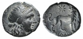 Ionia, Miletos, c. 350-325 BC. Æ (16mm, 4.78g, 12h). […]elan[…], magistrate. Laureate head of Apollo r. R/ Lion standing r., head l.; star above. Cf. ...
