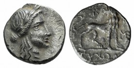 Ionia, Miletos, c. 225-190 BC. AR Drachm (18mm, 5.24g, 12h). Tychon, magistrate. Laureate head of Apollo r. R/ Lion standing r., head l.; star above; ...