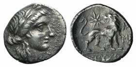 Ionia, Miletos, c. 190/80-120 BC. AR Drachm (14mm, 2.49g, 12h). Tychon, magistrate. Laureate head of Apollo r. R/ Lion standing r., head l.; star abov...