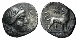 Ionia, Miletos, c. 190/80-120 BC. AR Drachm (13mm, 2.30g, 12h). Uncertain magistrate. Laureate head of Apollo r. R/ Lion standing r., head l.; star ab...