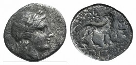 Ionia, Miletos, c. 190/80-120 BC. AR Drachm (13mm, 2.25g, 12h). Uncertain magistrate. Laureate head of Apollo r. R/ Lion standing r., head l.; star ab...