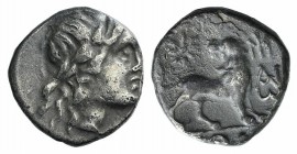 Ionia, Miletos, c. 190/80-120 BC. AR Drachm (12mm, 2.42g, 12h). Uncertain magistrate. Laureate head of Apollo r. R/ Lion standing r., head l.; star ab...