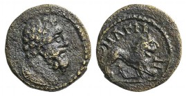 Lydia, Magnesia ad Sipylum. Pseudo-autonomous issue, 3rd century AD. Æ (13.5mm, 3.00g, 12h). Bearded male head (Herakles?) r. R/ Lion standing r. SNG ...