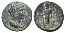 Lydia, Sardeis, c. 3rd century BC. Æ (20mm, 6.74g, 12h). Turreted and veiled head of Tyche r. R/ Zeus Lydios standing l., holding eagle and sceptre; m...