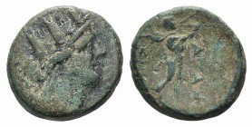 Phrygia, Apameia, c. 88-40 BC. Æ (16mm, 4.00g, 12h). Uncertain magistrate. Turreted bust of Artemis–Tyche r., bow and quiver over shoulder. R/ Marsyas...