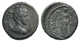 Phrygia, Hierapolis, 2nd-3rd century AD. Æ (17mm, 3.77g, 12h). Bust of Selene or Hecate r., set on crescent. R/ Winged Nemesis standing l., plucking c...