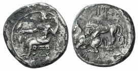 Cilicia, Tarsos. Mazaios (Satrap of Cilicia, 361/0-334 BC). AR Stater (22mm, 8.09g, 4h). Baaltars seated l., holding eagle, grain ear, grapes and scep...