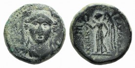 Seleukid Kings, Antiochos I (281-261 BC). Æ (17mm, 5.16g, 12h). Smyrna. Head of Athena facing. R/ Nike standing l., holding wreath and plam branch. SC...