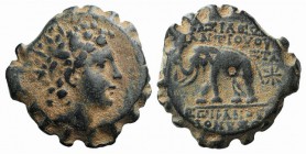 Seleukid Kings, Antiochos VI (145-142 BC). Serrate Æ (21mm, 7.03g, 12h). Antioch, c. 143-142 BC. Radiate head r., wearing ivy wreath. R/ Elephant adva...