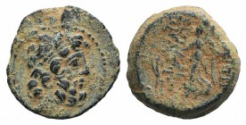 Seleukid Kings, Demetrios II (Second reign, 129-125 BC). Æ (17mm, 5.52g, 1h). Antioch, 129-8 BC. Laureate head of Zeus r. R/ Nike advancing l., holdin...