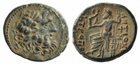 Seleucis and Pieria, Antioch, c. 38-35 BC. Æ Tetrachalkon (21mm, 6.69g, 12h)). Laureate head of Zeus r. R/ Zeus Nikephoros seated l. Cf. RPC 4230; HGC...