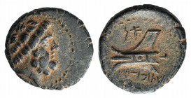 Phoenicia, Arados, c. 137-51 BC. Æ (16mm, 3.36g, 12h). Dated CY 114 (146/5 BC). Laureate head of Zeus r. R/ Prow l. BMC 127-8; HGC 10, 88. Brown patin...